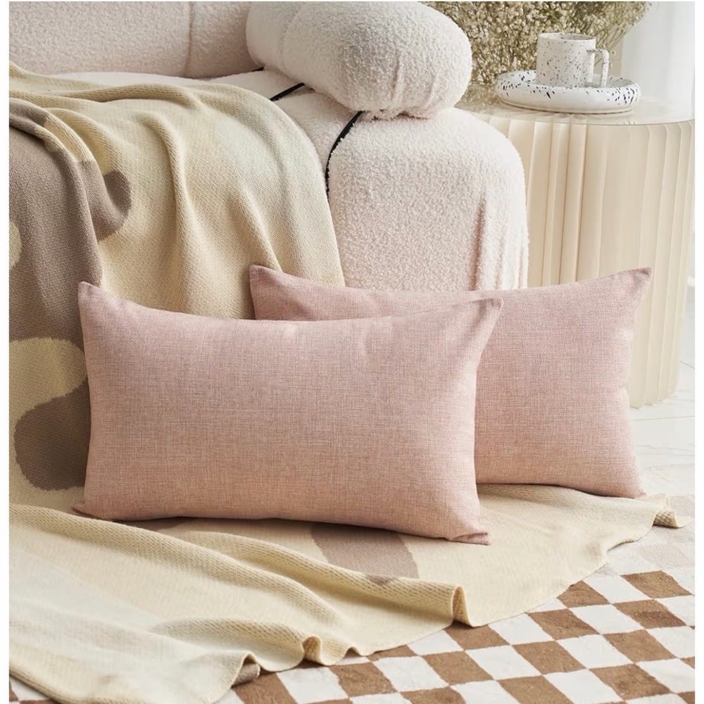 NEW Pink Linen Pillow Covers 12 x 20” Pillowcases Set of 2
